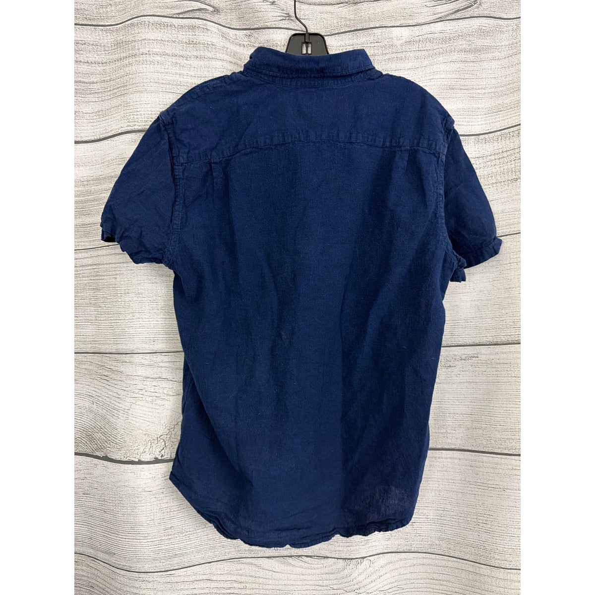 Mens Gap Navy Blue Slim Fit Short Sleeve Button-Up Shirt Size L