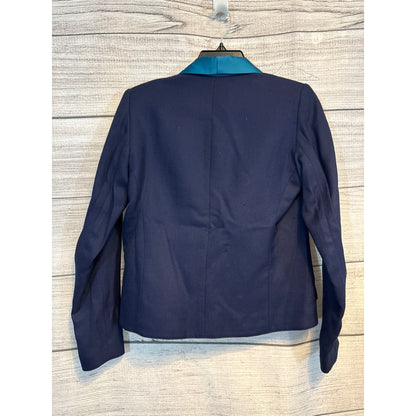 Smythe Navy Blazer With Teal Satin Lapel Single Button Closure Size 4