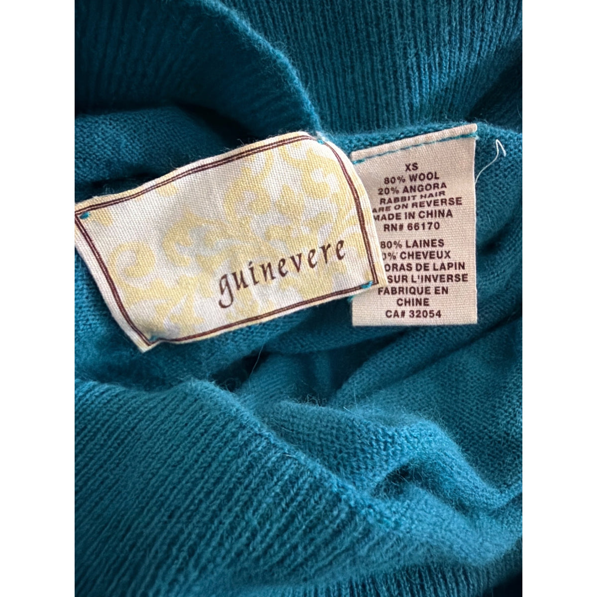 Guinevere Anthropologie Teal Wool & Angora Cowl Neck Sweater Size XS
