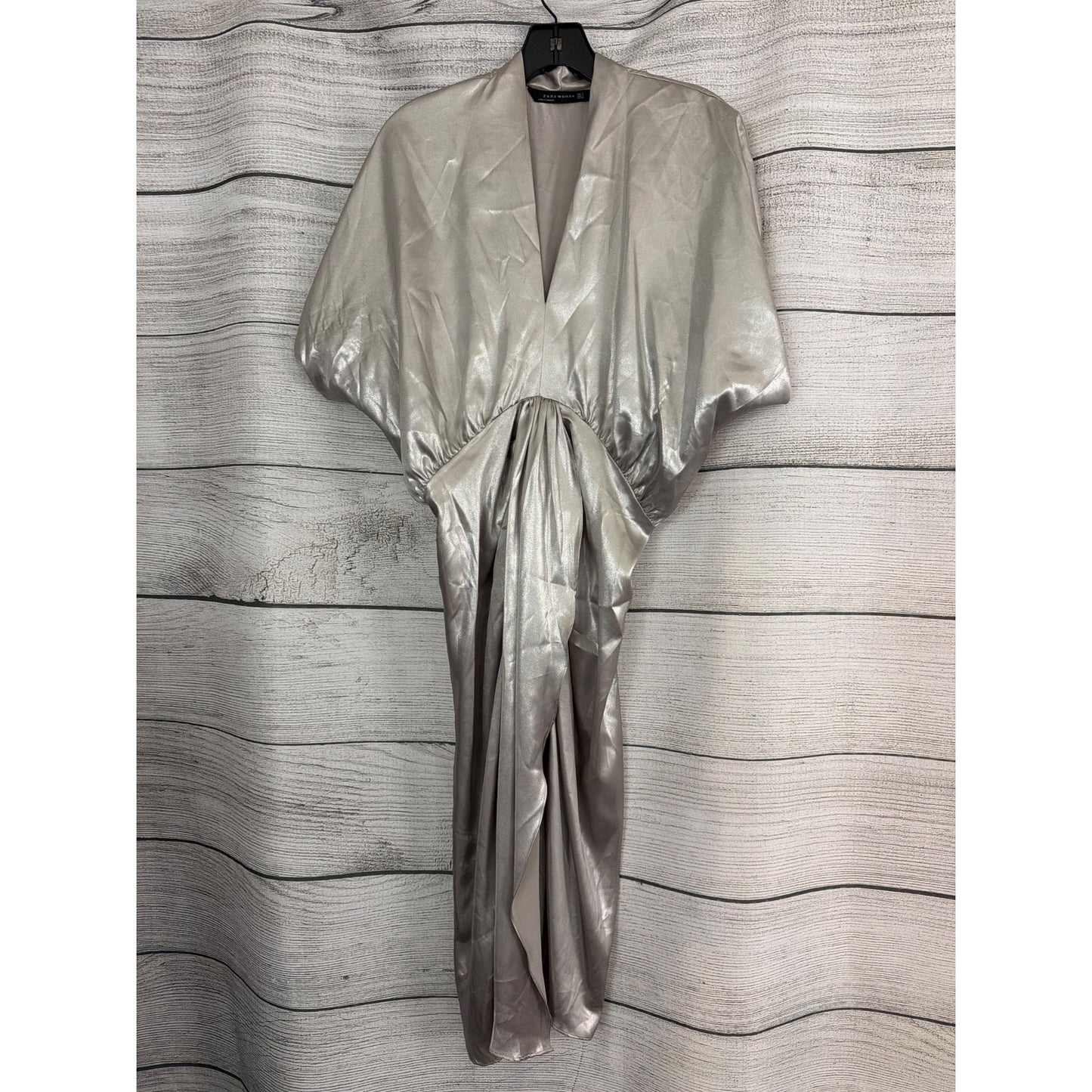 Zara Metallic Silver Kimono Midi Dress Size S