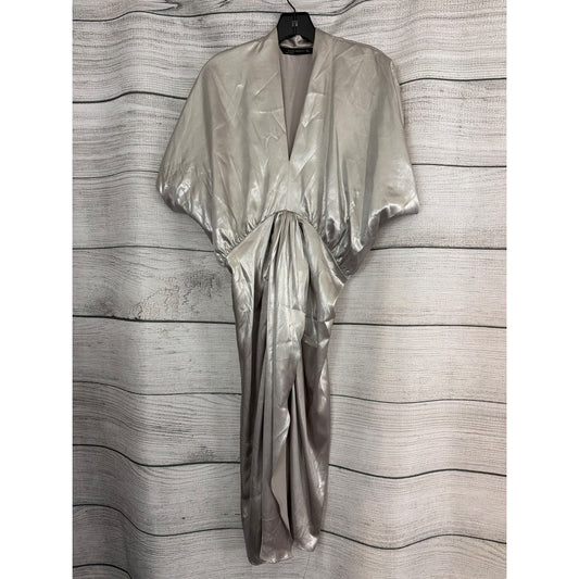 Zara Metallic Silver Kimono Midi Dress Size S