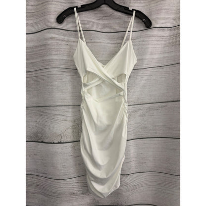 Ruched White Bodycon Dress With Spaghetti Straps & Open Back Size XS