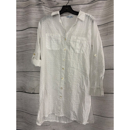 Blue Island Button-Down Convertible Sleeve Coverup Shirt Size XS