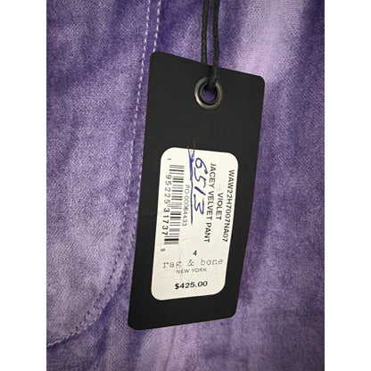 NWT Rag & Bone Violet Jacey Velvet Pant Size 4