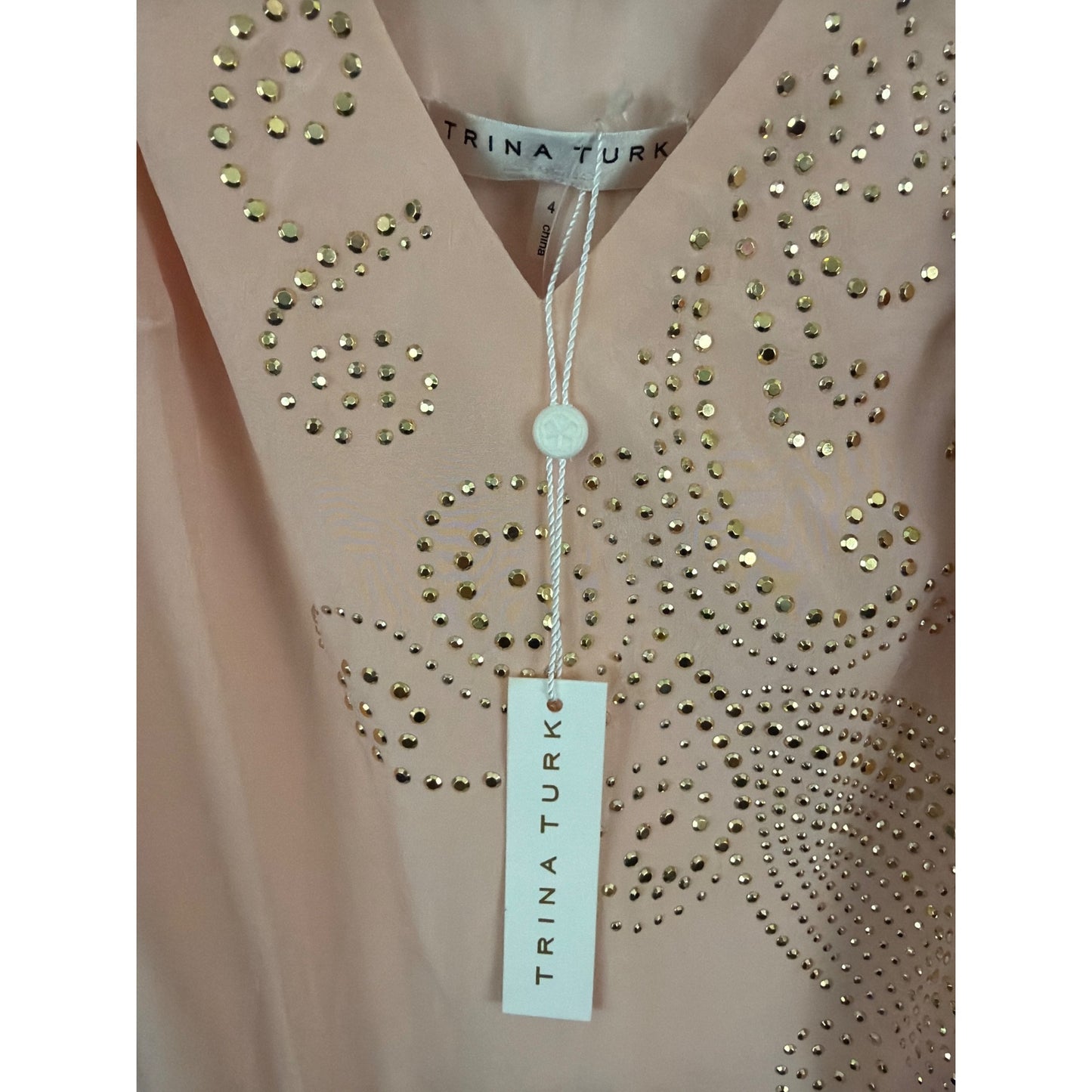 NWT Trina Turk Pink Sleeveless Embellished V-Neck Dress Size S