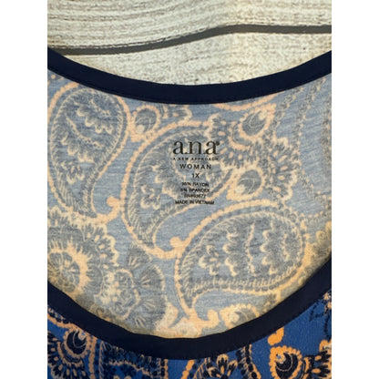 A.N.A Sleeveless Blue & Peach Paisley Dress 1X