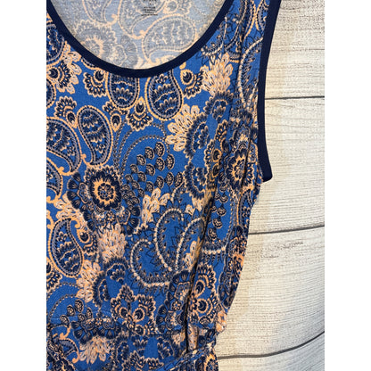 A.N.A Sleeveless Blue & Peach Paisley Dress 1X