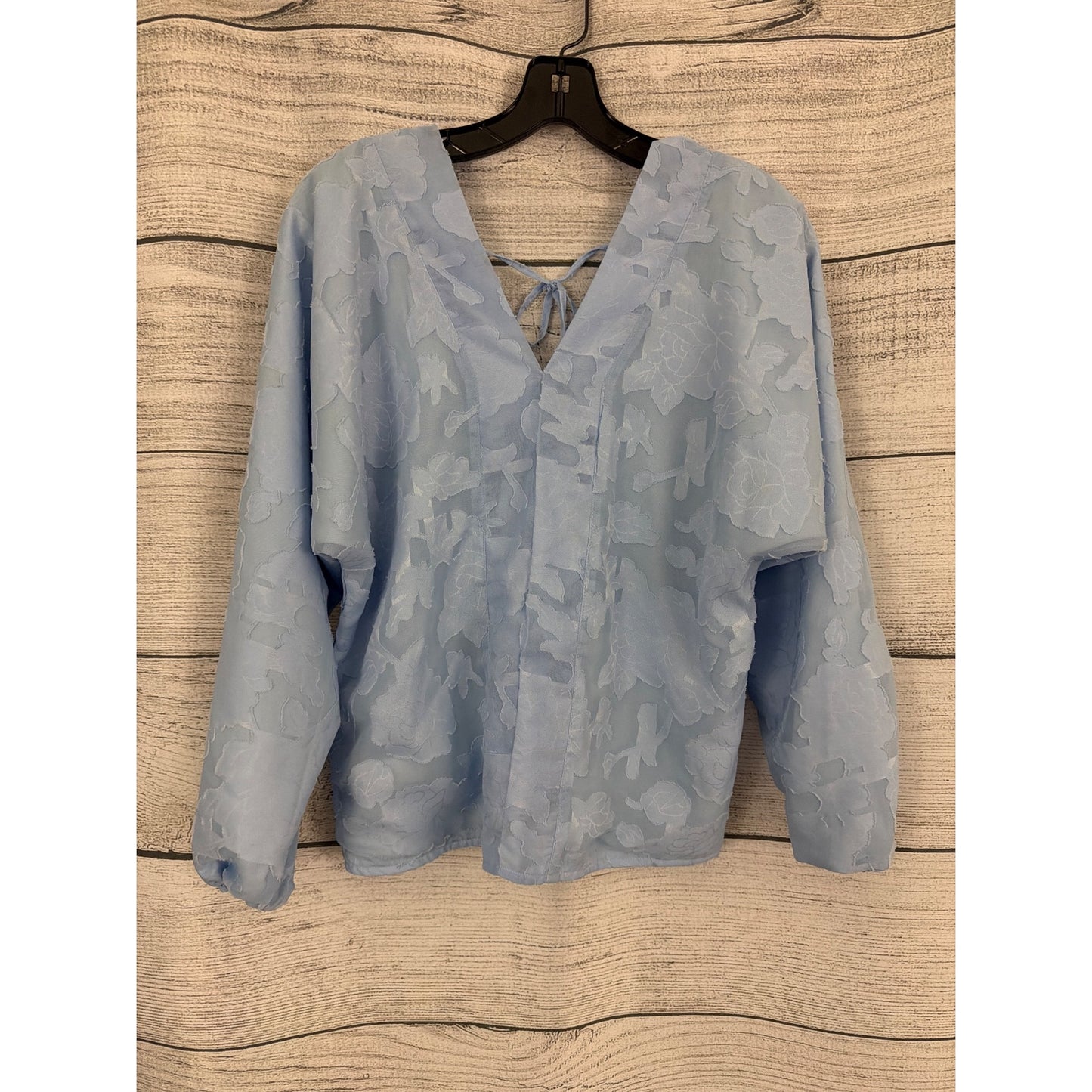 NWT Koko + Mason Light Blue Floral Textured V-Neck Blouse Size XS
