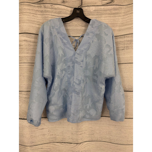 NWT Koko + Mason Light Blue Floral Textured V-Neck Blouse Size XS