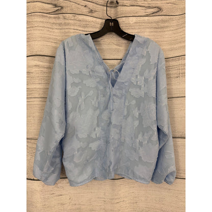 NWT Koko + Mason Light Blue Floral Textured V-Neck Blouse Size XS