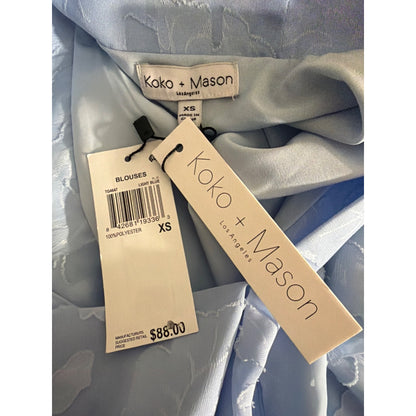 NWT Koko + Mason Light Blue Floral Textured V-Neck Blouse Size XS