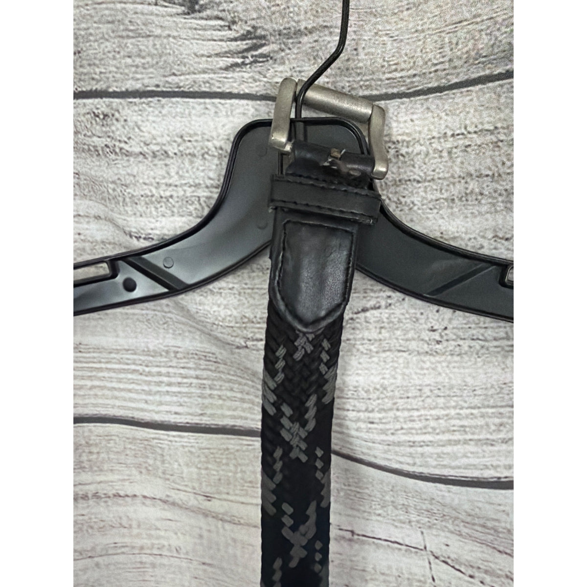 Mens Woven Black & Gray Belt With Silver Buckle