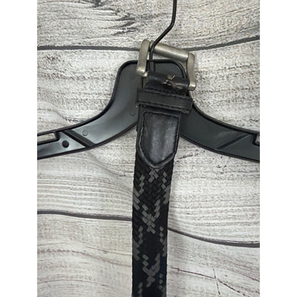 Mens Woven Black & Gray Belt With Silver Buckle