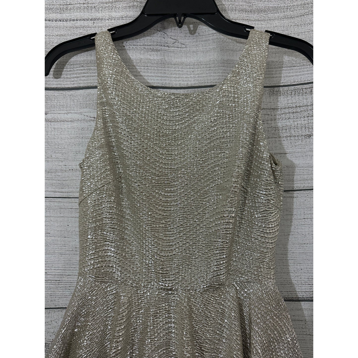 Hailey Logan by Adrienne Papell Silver Metallic Peplum Dress Size XS