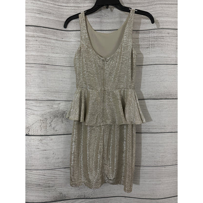Hailey Logan by Adrienne Papell Silver Metallic Peplum Dress Size XS