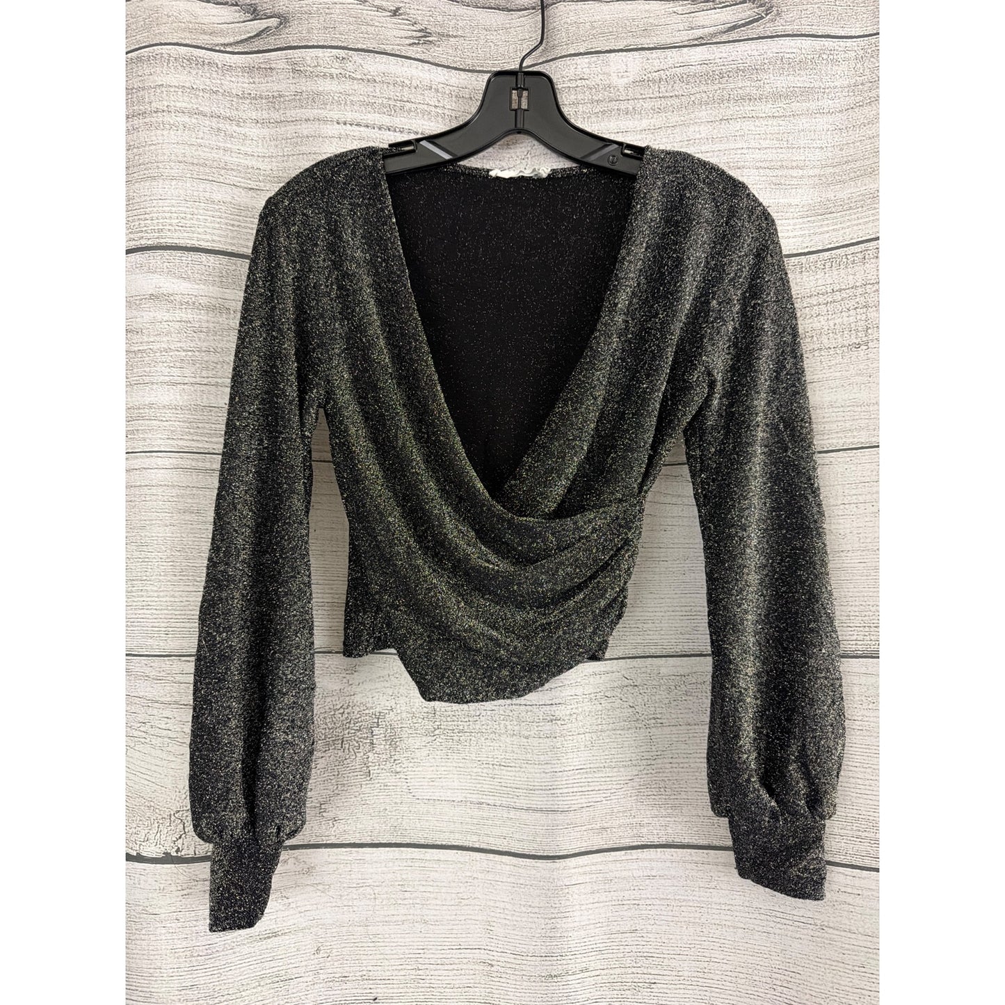 Lush Shimmery Black Lush Long Sleeve Wrap Top Size S