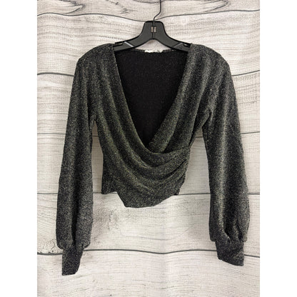 Lush Shimmery Black Lush Long Sleeve Wrap Top Size S