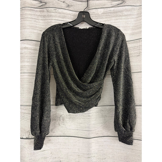 Lush Shimmery Black Lush Long Sleeve Wrap Top Size S