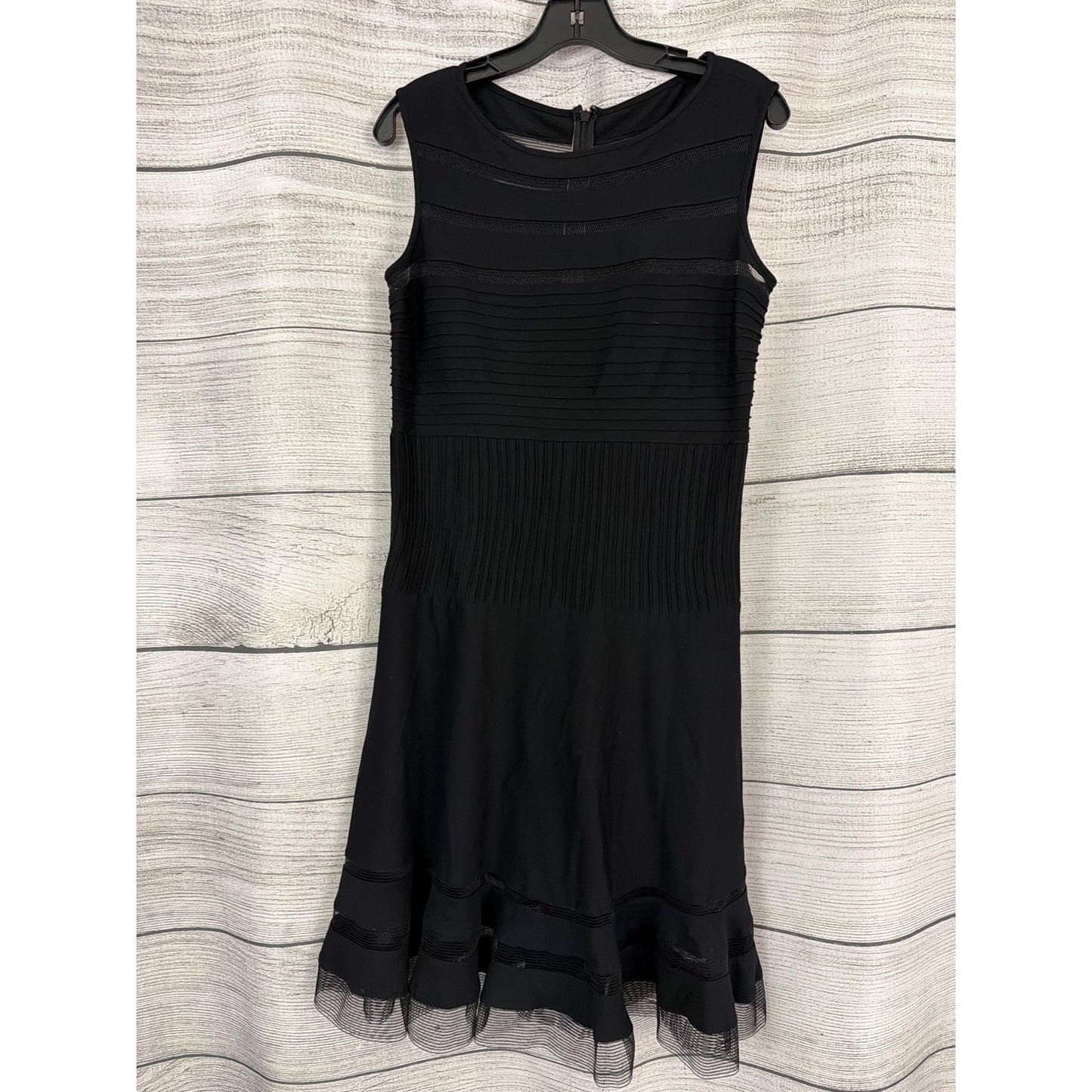 Tadashi Shoji Pintuck Jersey and Illusion Mesh Fit and Flare Dress Size L
