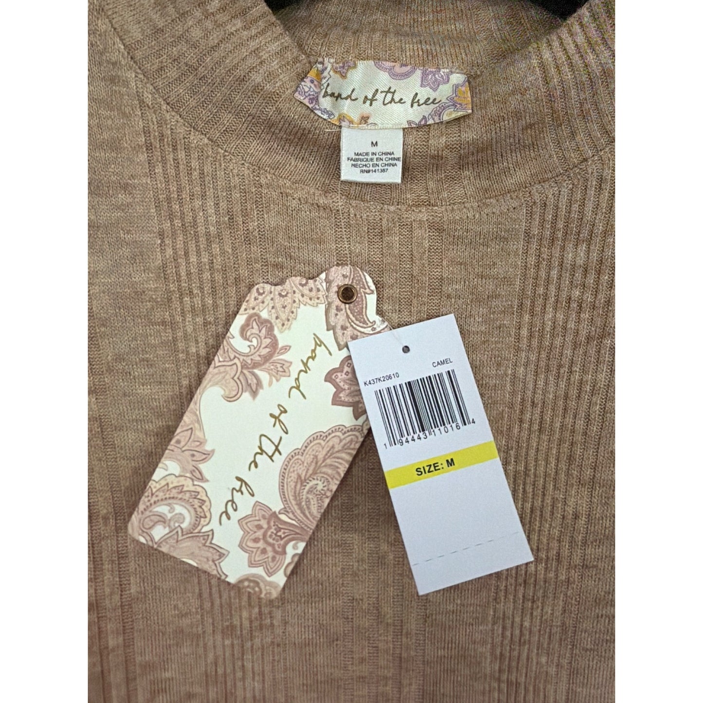 NWT Band Of The Free Camel Ribbed Long Sleeve Sweater Size M