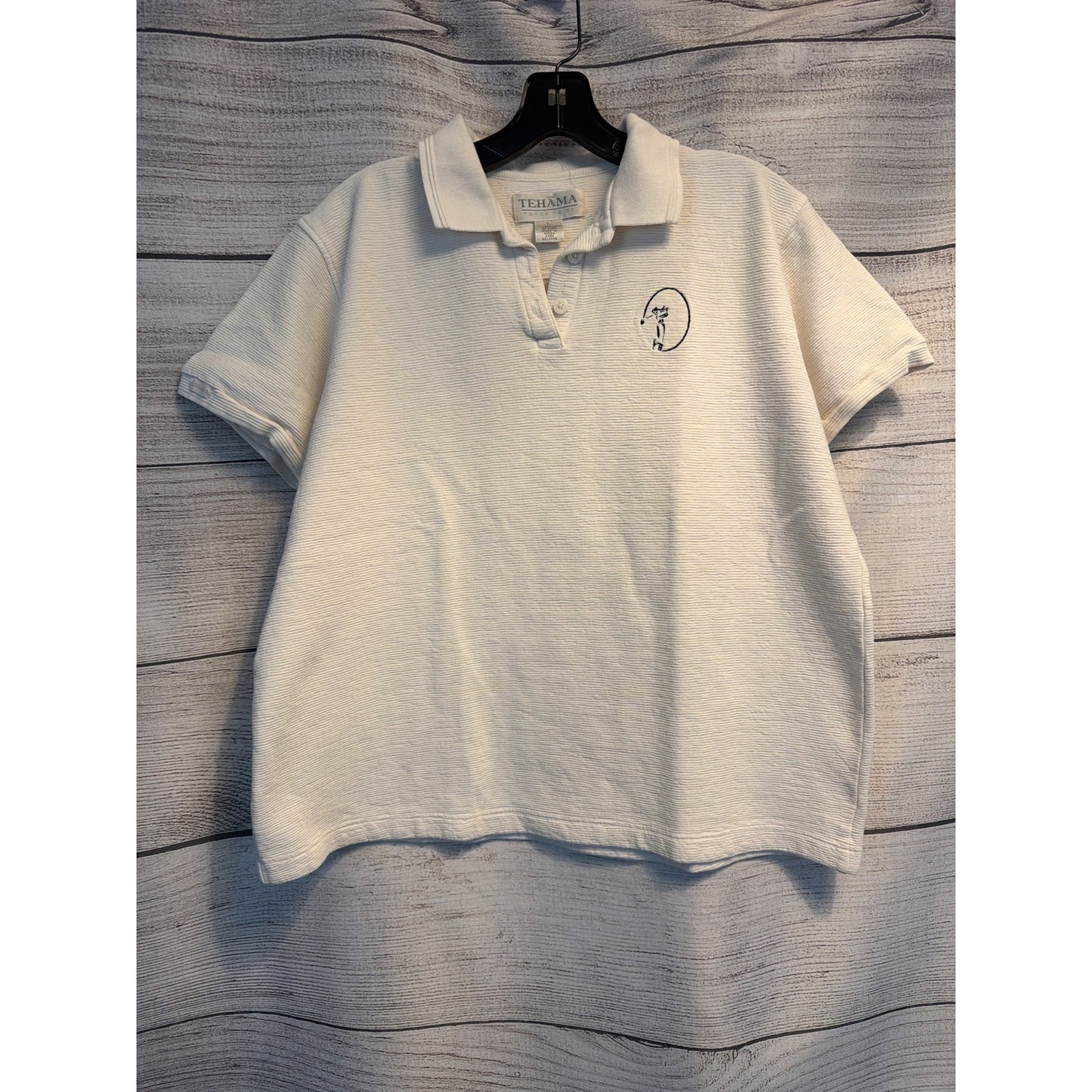 Tehama Nancy Haley Vintage White Textured Polo Golfer Shirt Size L