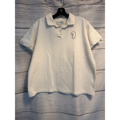 Tehama Nancy Haley Vintage White Textured Polo Golfer Shirt Size L