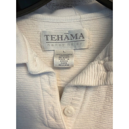 Tehama Nancy Haley Vintage White Textured Polo Golfer Shirt Size L