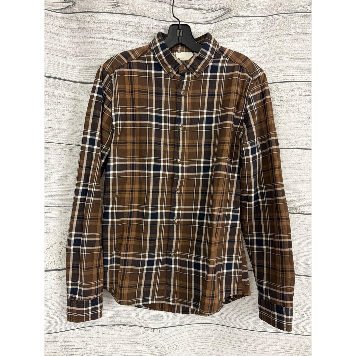 Mens ASOS Brown Plaid Button-Up Shirt Size M