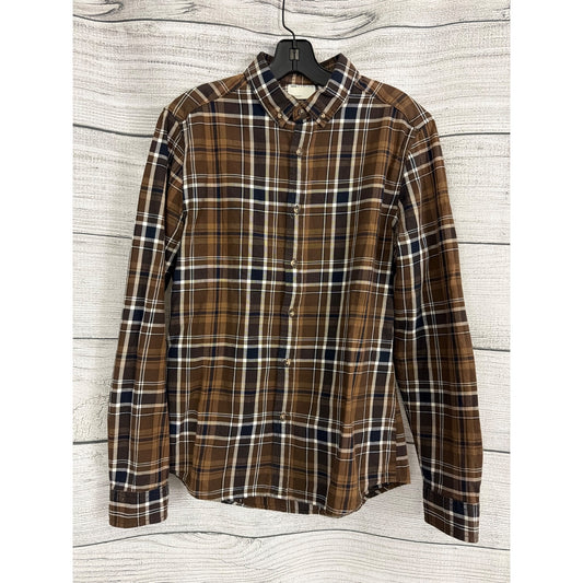 Mens ASOS Brown Plaid Button-Up Shirt Size M