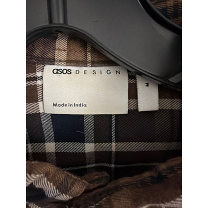 Mens ASOS Brown Plaid Button-Up Shirt Size M