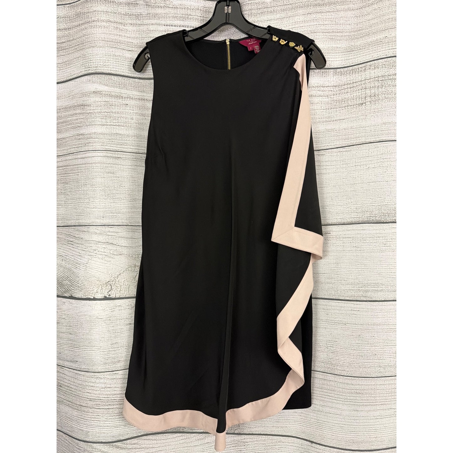 Ted Baker Tunic Bolty Asymmetric Draped Ruffle Dress W/ Gold Button Detail Size 3/M/8