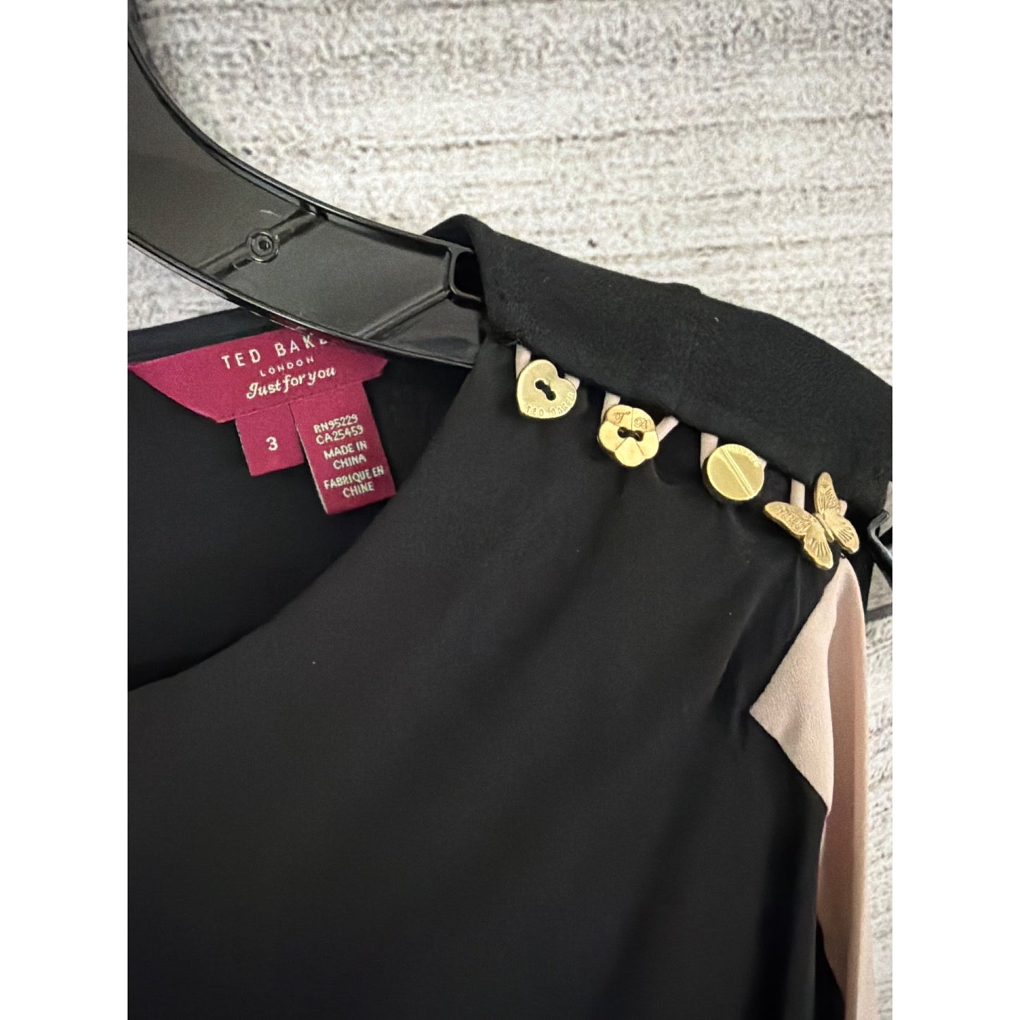 Ted Baker Tunic Bolty Asymmetric Draped Ruffle Dress W/ Gold Button Detail Size 3/M/8