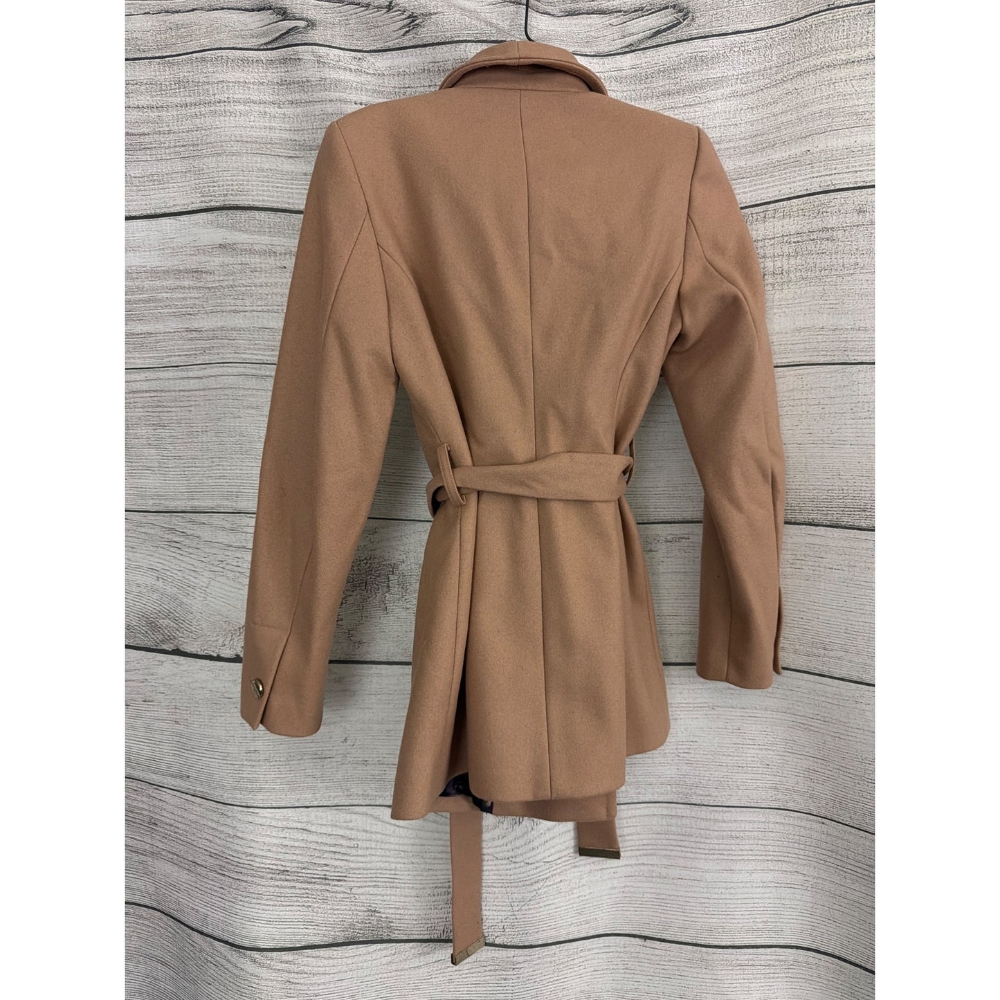 Ted Baker London Rytaa Belted Camel Wrap Coat With Floral Lining Size 1/4/S