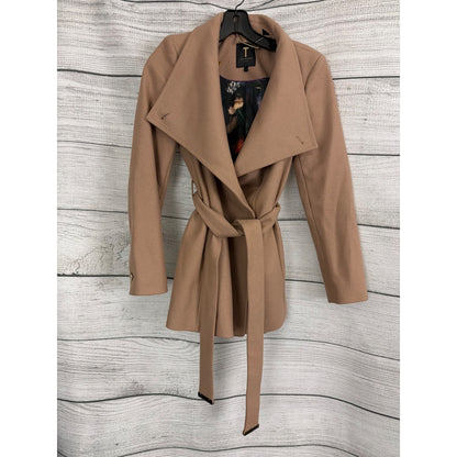 Ted Baker London Rytaa Belted Camel Wrap Coat With Floral Lining Size 1/4/S