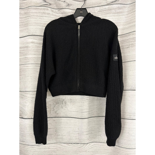 Alo Black Cashmere Plush Waffle Full Zip Hoodie