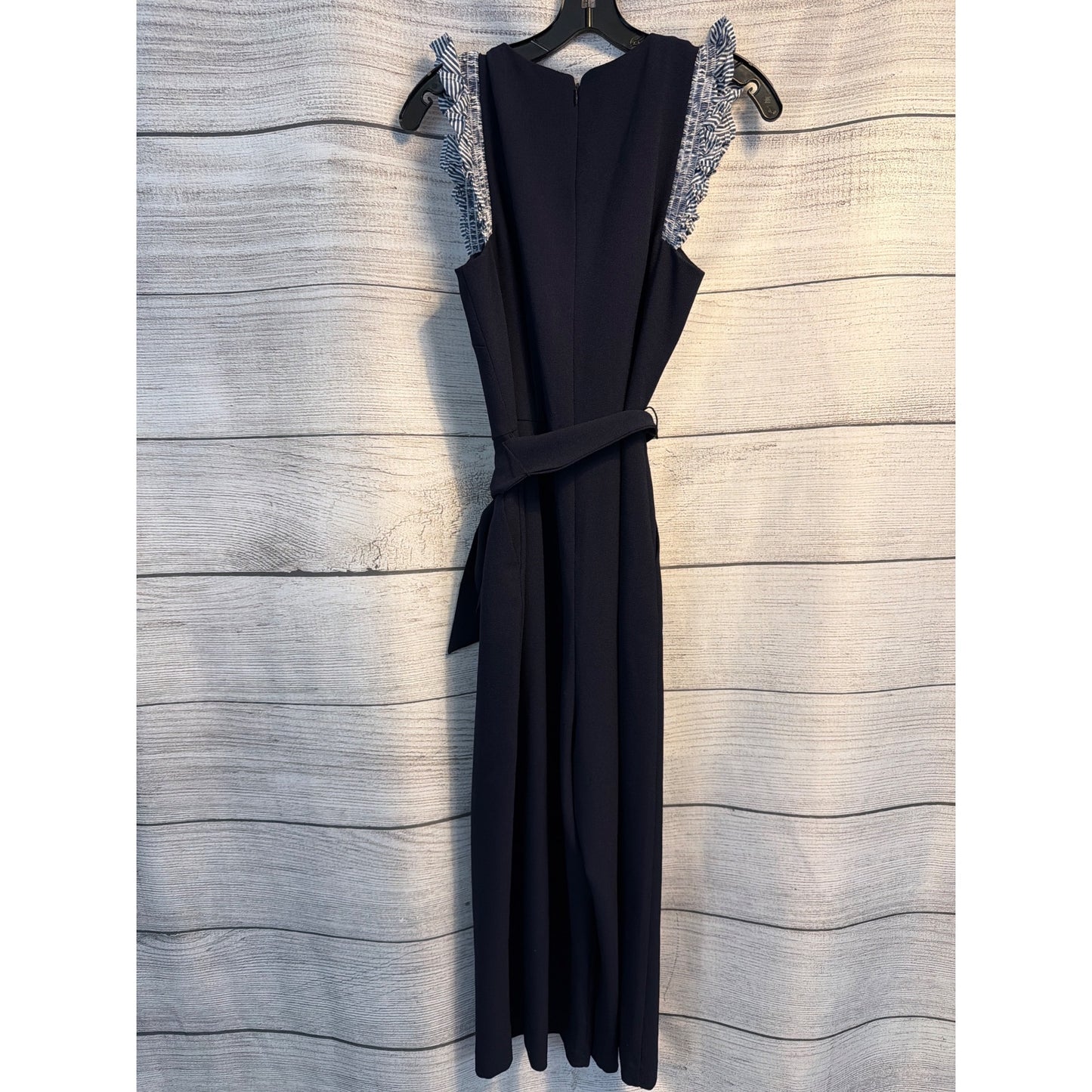 Eliza J Navy Sleeveless Jumpsuit With Ruffle Details & Tie Waist Size 10
