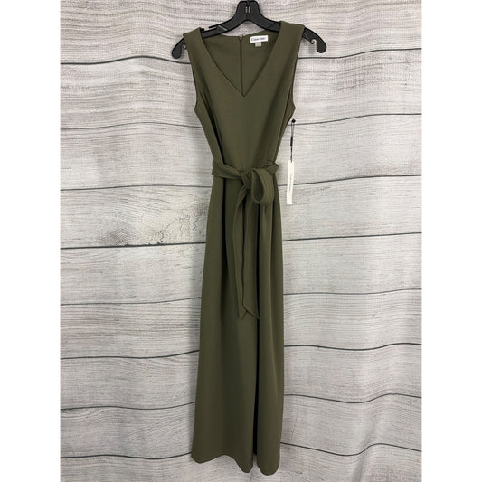 NWT Calvin Klein Olive Green Sleeveless Jumpsuit With Waist Tie Size 2