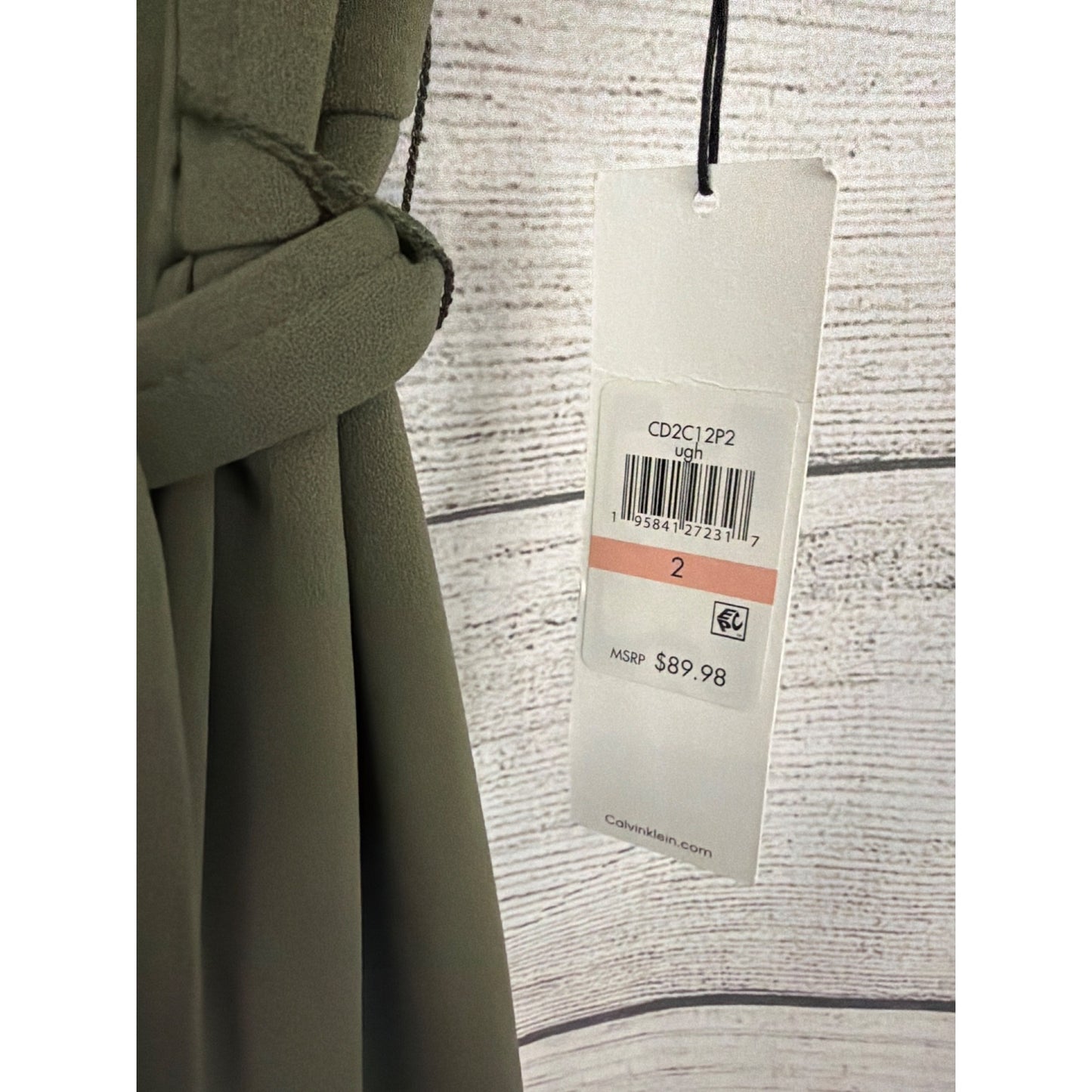 NWT Calvin Klein Olive Green Sleeveless Jumpsuit With Waist Tie Size 2