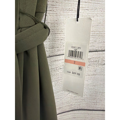 NWT Calvin Klein Olive Green Sleeveless Jumpsuit With Waist Tie Size 2
