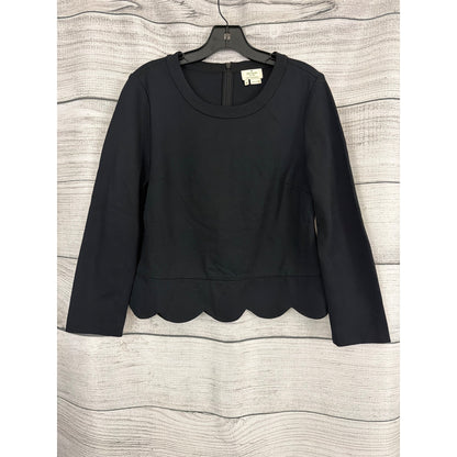 Kate Spade New York Black Scallop Hem Long Sleeve Zip Back Top Size 10