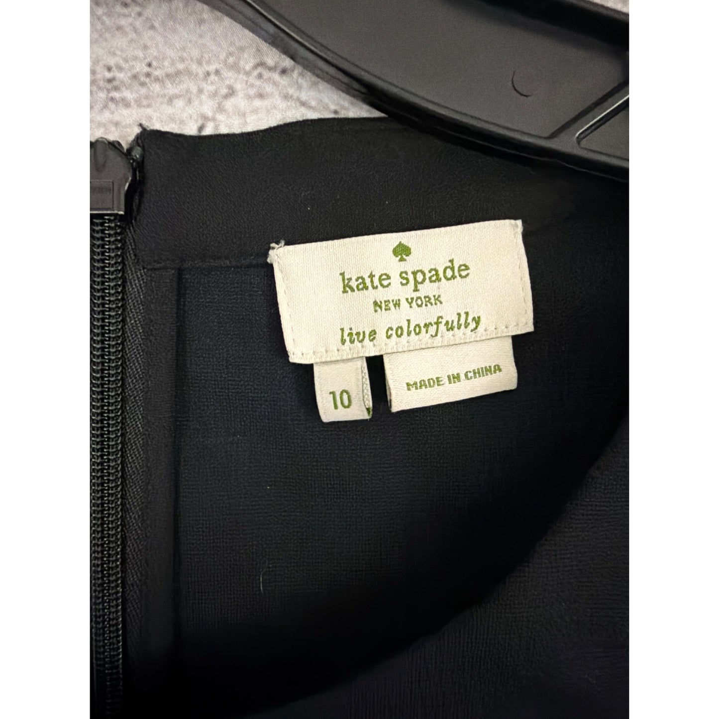 Kate Spade New York Black Scallop Hem Long Sleeve Zip Back Top Size 10