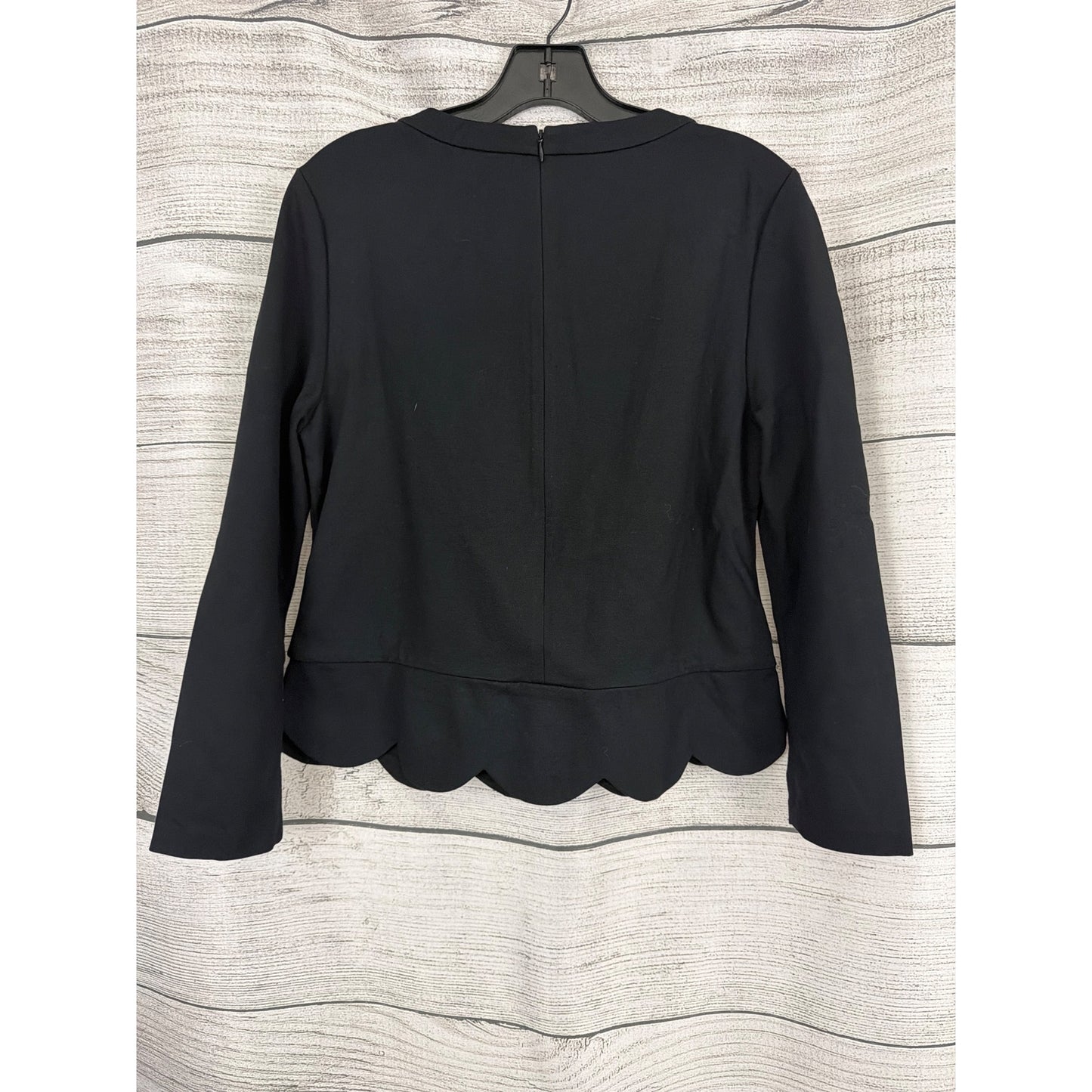Kate Spade New York Black Scallop Hem Long Sleeve Zip Back Top Size 10