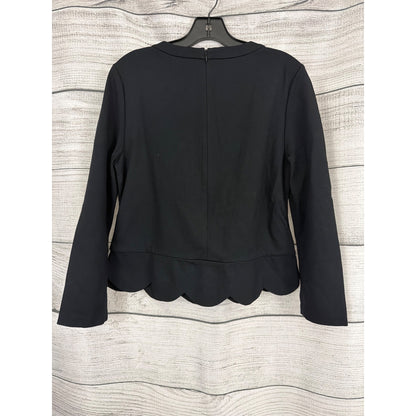 Kate Spade New York Black Scallop Hem Long Sleeve Zip Back Top Size 10