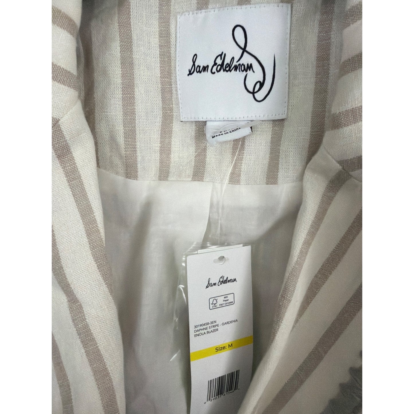 NWT Sam Edelman Daphne Stripe Gardenia Enola Blazer Size M