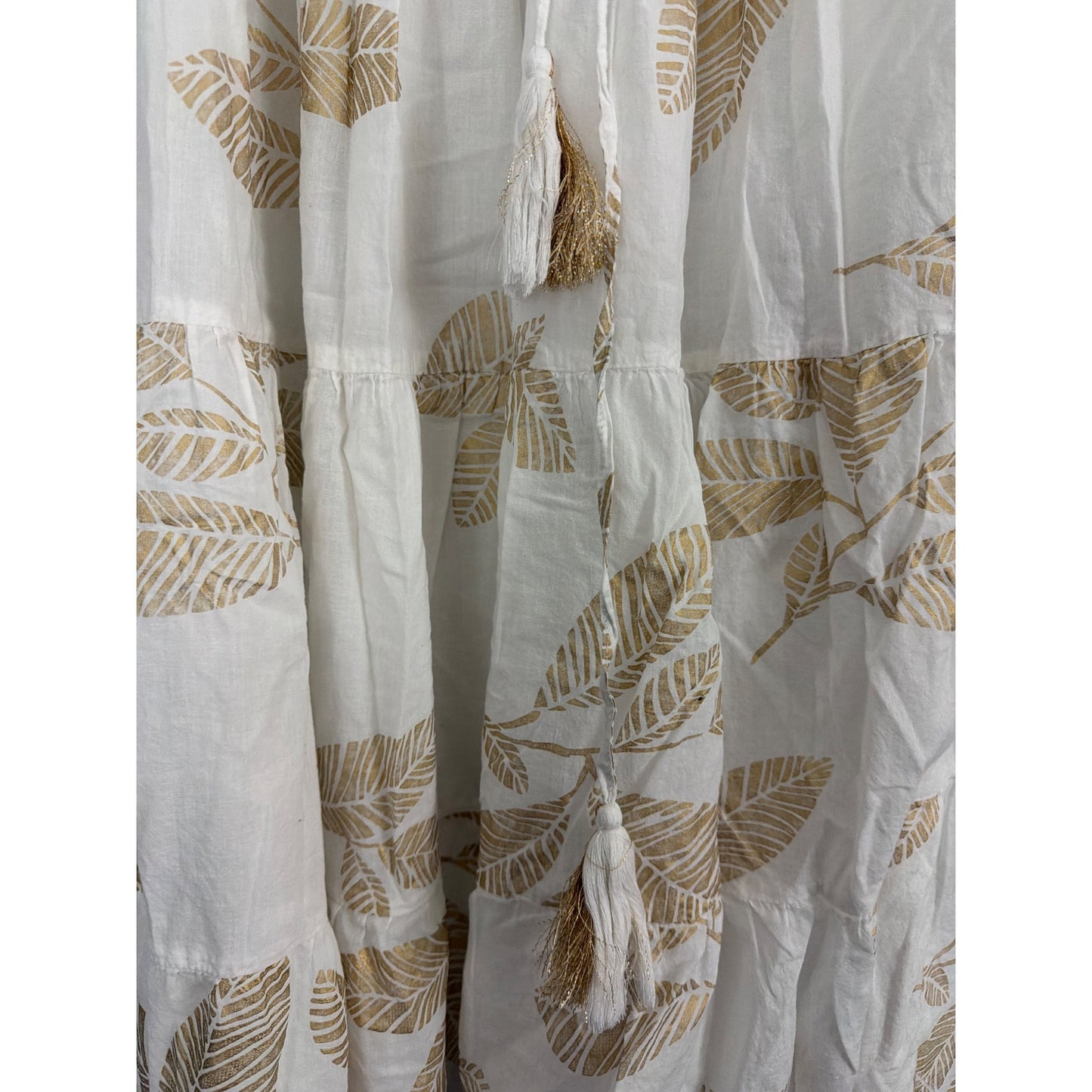 Debbie Katz South Beach White & Gold Leaf Print Maxi Skirt Size M