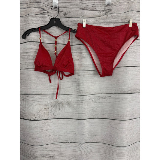 Cupshe Sparkling Lurex Knotted Triangle Top & High Waist Bikini Set