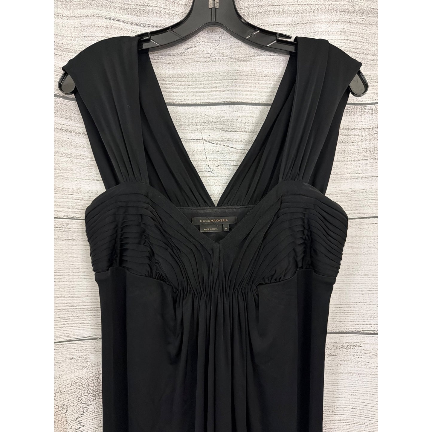 BCBGMaxAzria Black Ruched Bodice V-Neck Dress Size M