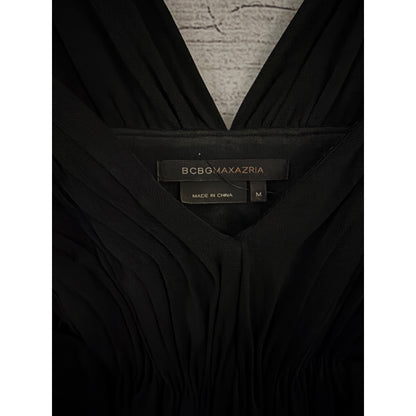 BCBGMaxAzria Black Ruched Bodice V-Neck Dress Size M
