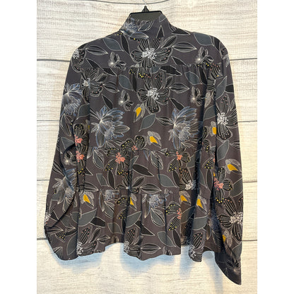 Becken Grey Floral Silk Blouse Size 10