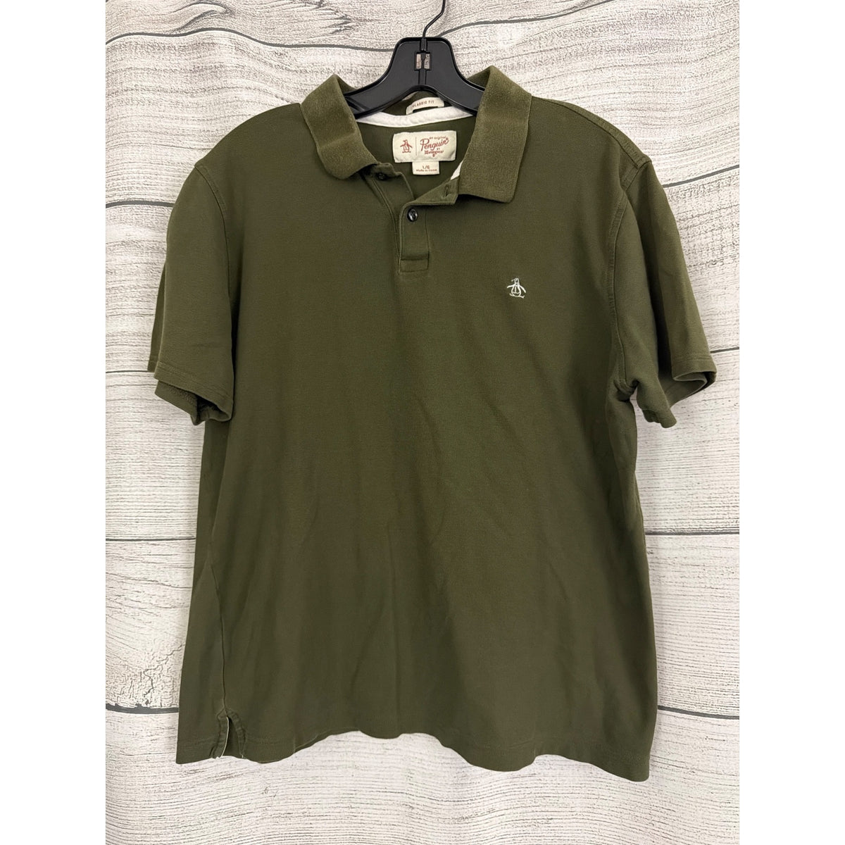 Mens Original Penguin Classic Fit Olive Green Polo Shirt Size L